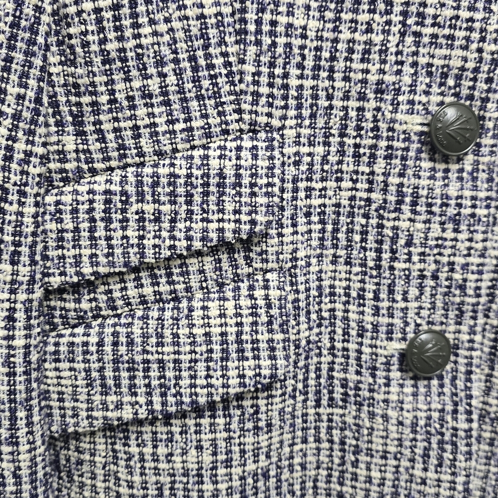 rag & bone Tweed Blazer Size 6 Navy Cream Collarless Crest Button Jacket - Picture 9 of 11